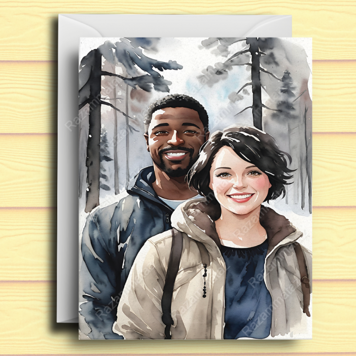 Interracial Couple D Christmas Card